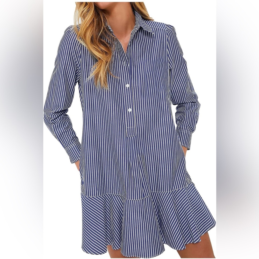 Blue and white striped dress